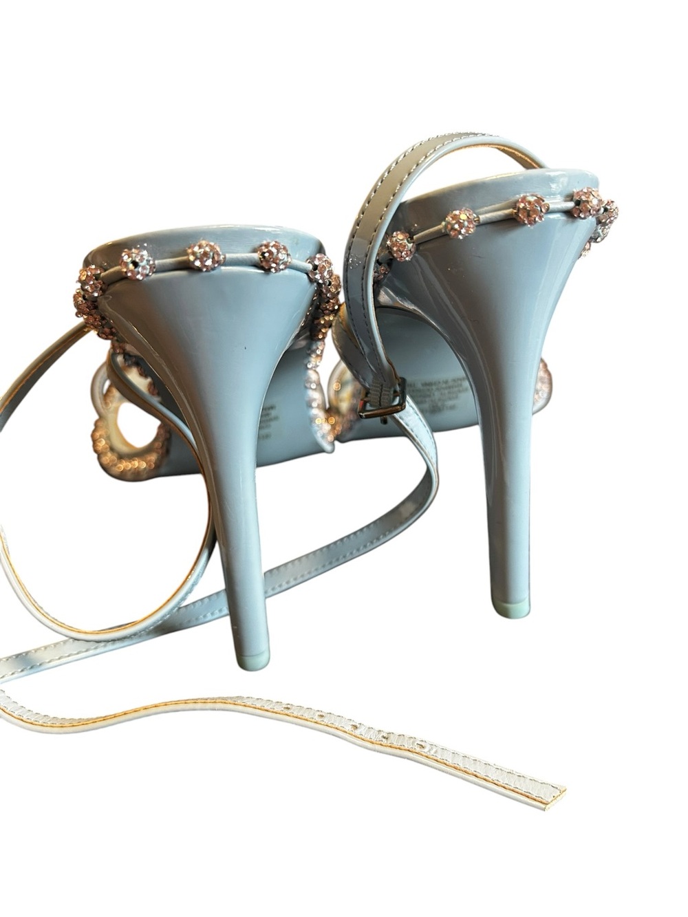 Steve Madden Zelle Light Blue Patent Rhinestone Ankle Wrap Heels Size 9.5 - Picture 3 of 4
